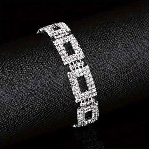 Ig Style Shiny Square Alloy Plating Inlay Rhinestones Silver Plated Women's Bracelets Earrings Necklace