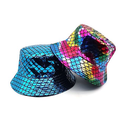 Women's Casual Fish Scales Printing Big Eaves Bucket Hat