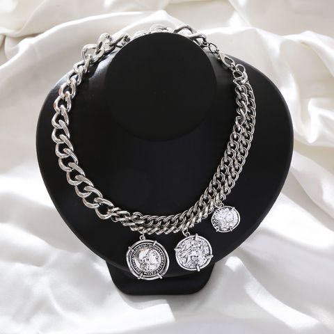 Hip-hop Rock Classic Style Human Coin Alloy Plating Chain Silver Plated Women's Necklace