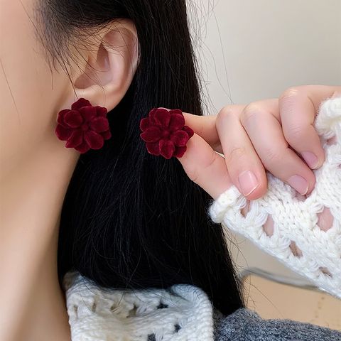 1 Pair Ig Style Flower Resin Flocking Ear Cuffs Ear Studs