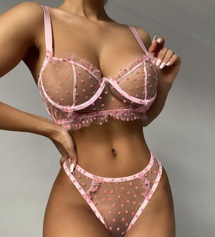 Women's Lady Sweet Heart Shape Solid Color Sexy Lingerie Sets Home Daily Wireless Bra Low Waist Sexy Lingerie