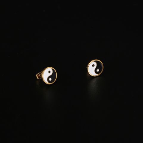 1 Pair Simple Style Tai Chi Epoxy Plating Stainless Steel 18k Gold Plated Ear Studs