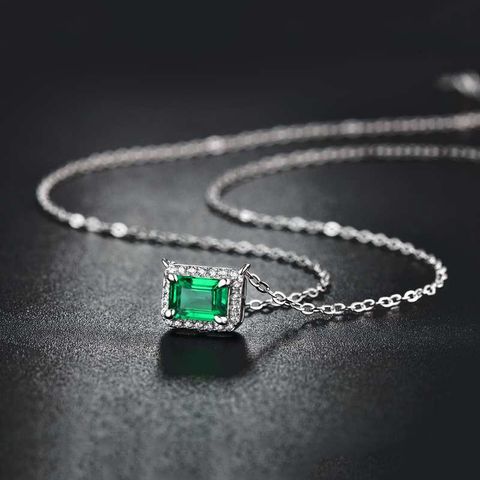 Elegant Classic Style Square Bow Knot Sterling Silver Inlay Artificial Gemstones Necklace