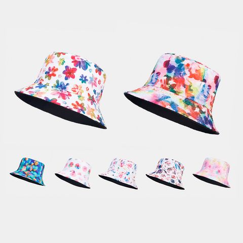 Women's Cute Sweet Simple Style Color Block Printing Flat Eaves Bucket Hat