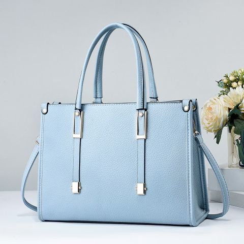 Women's Large Pu Leather Solid Color Classic Style Square Zipper Handbag