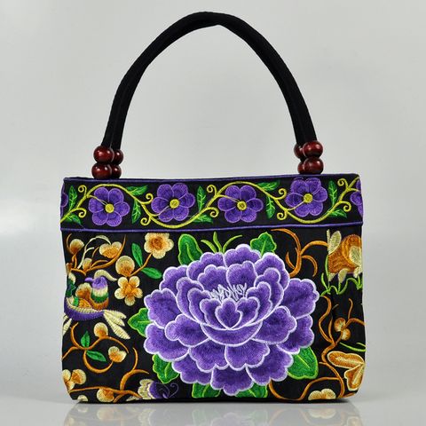 Women's Small Cotton Flower Classic Style Square Zipper Shoulder Bag