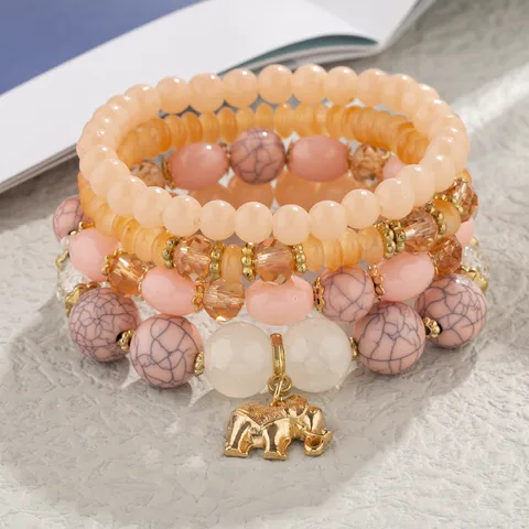 Retro Sweet Printing Elephant Arylic Alloy Wholesale Bracelets