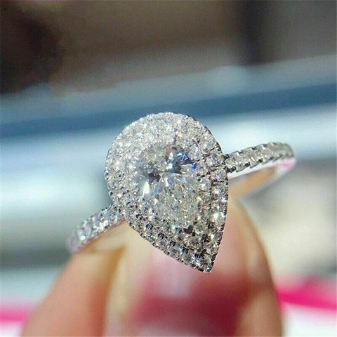 Ig Style Shiny Water Droplets Copper Inlay Zircon Rings