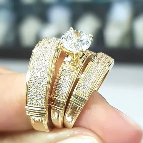 Shiny Round Copper Plating Inlay Zircon Rings