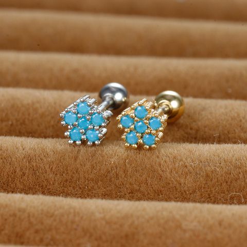 1 Piece Ig Style Sweet Flower Plating Inlay Stainless Steel Turquoise Zircon Ear Studs