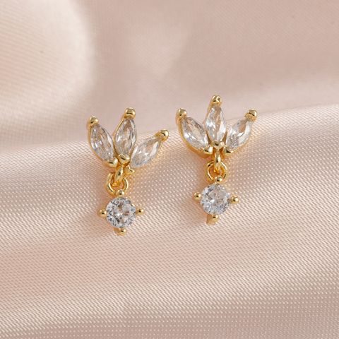 1 Pair Ig Style Shiny Horse Eye Plating Inlay Copper Zircon Drop Earrings