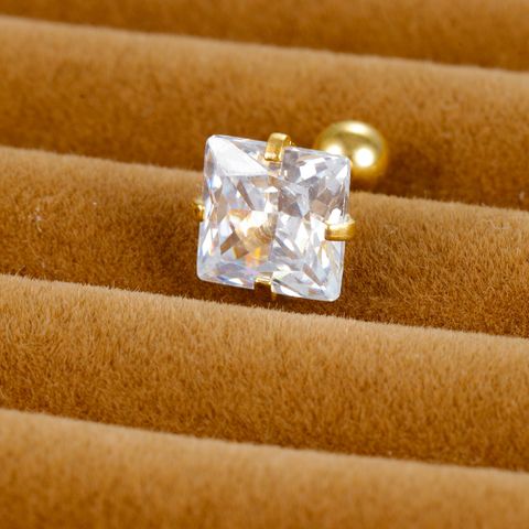 1 Piece Simple Style Square Plating Inlay Stainless Steel Zircon Ear Studs