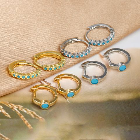 1 Pair Simple Style Round Plating Inlay Copper Turquoise 18k Gold Plated Earrings