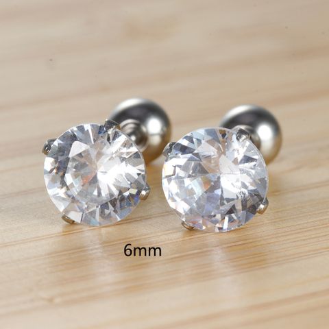 1 Pair Simple Style Round Plating Inlay Stainless Steel Zircon Ear Studs