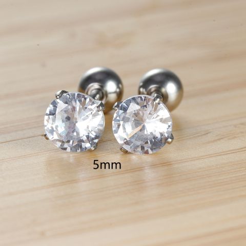 1 Pair Simple Style Round Plating Inlay Stainless Steel Zircon Ear Studs