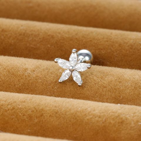 1 Piece Shiny Flower Plating Inlay Copper Zircon Ear Studs