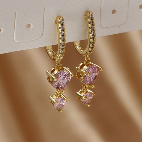 1 Pair Ig Style Shiny Round Inlay Copper Zircon Drop Earrings