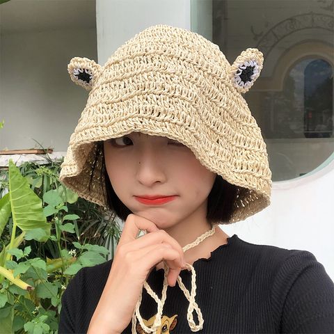 Unisex Basic Solid Color Flat Eaves Straw Hat