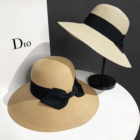 Women's Simple Style Color Block Wide Eaves Straw Hat