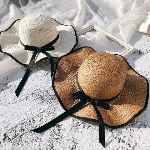 Women's Sweet Simple Style Color Block Wide Eaves Straw Hat