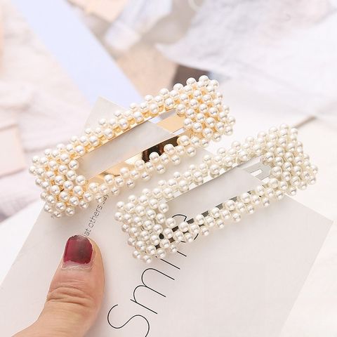 Women's Elegant Simple Style Rectangle Alloy Plating Inlay Artificial Pearls Hair Clip