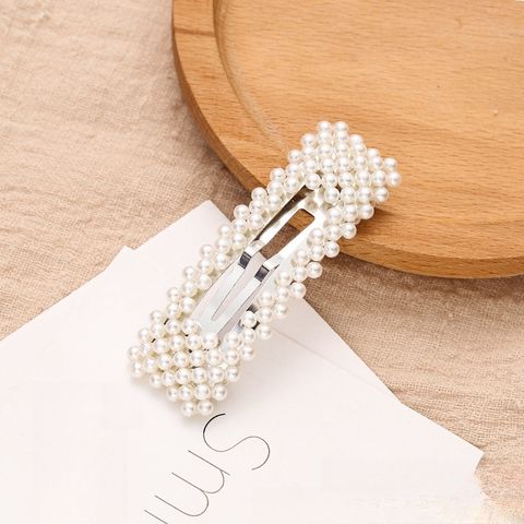 Women's Elegant Simple Style Rectangle Alloy Plating Inlay Artificial Pearls Hair Clip
