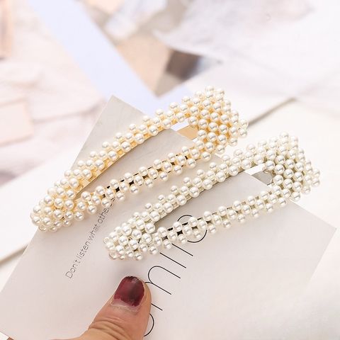 Women's Elegant Simple Style Geometric Alloy Plating Inlay Artificial Pearls Hair Clip