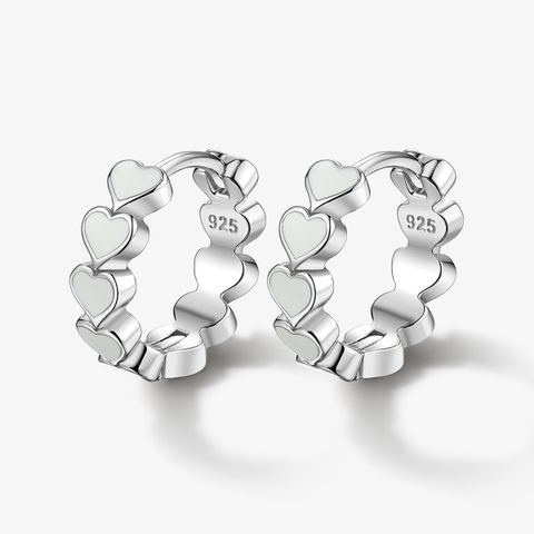 1 Pair Cute Sweet Heart Shape Enamel Plating Sterling Silver White Gold Plated Earrings