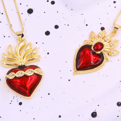 Glam Luxurious Heart Shape Copper Plating Inlay Zircon 18k Gold Plated Pendant Necklace