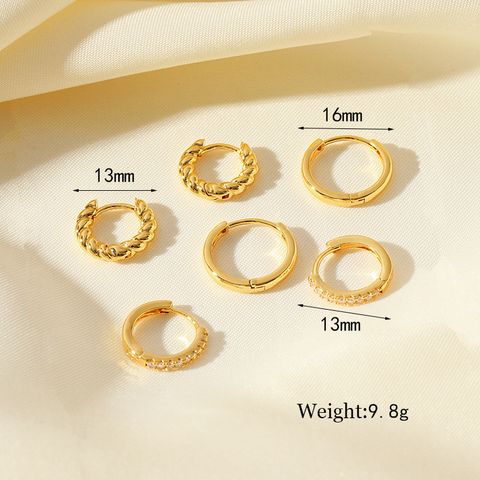 1 Set Retro Simple Style Round Plating Inlay Copper Copper Alloy Brass Zircon 18K Gold Plated Earrings