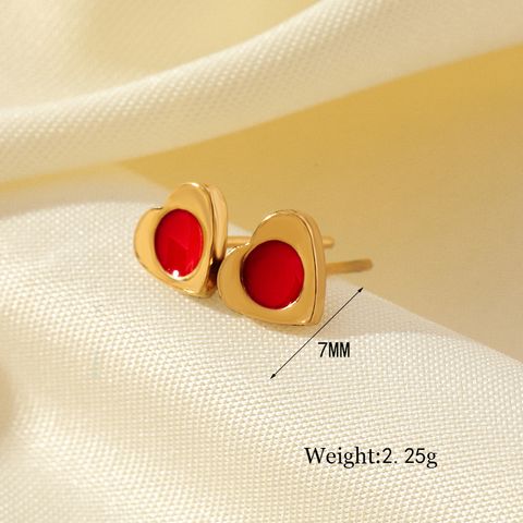 1 Pair Simple Style Heart Shape Enamel Plating Stainless Steel 18K Gold Plated Ear Studs