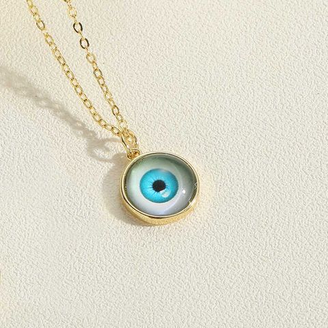 Vintage Style Simple Style Commute Eye Copper Plating Inlay Resin 14k Gold Plated Pendant Necklace