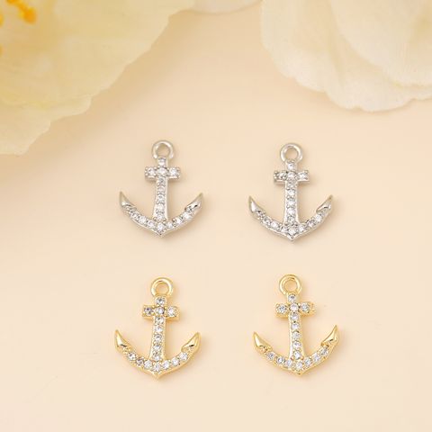 Navy Style Anchor Copper Plating Metal Inlay Zircon 18k Gold Plated White Gold Plated Jewelry Accessories