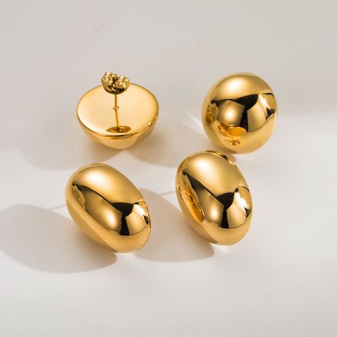 1 Pair Vintage Style Simple Style Round Plating Three-dimensional Stainless Steel 14k Gold Plated Ear Studs