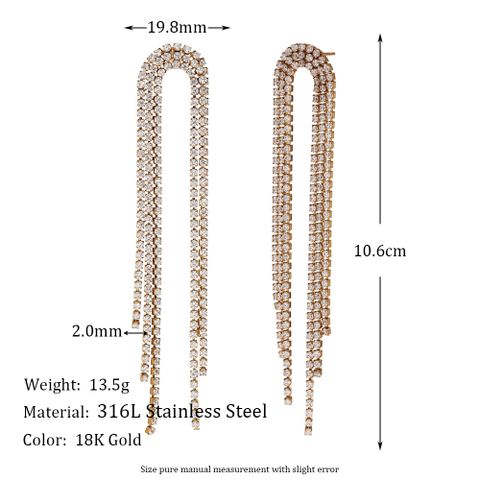 1 Pair Classic Style Tassel Plating Inlay Stainless Steel Zircon 18k Gold Plated Dangling Earrings