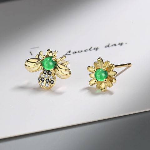 1 Pair Lady Modern Style Classic Style Sun Bee Inlay Copper Zircon Ear Studs