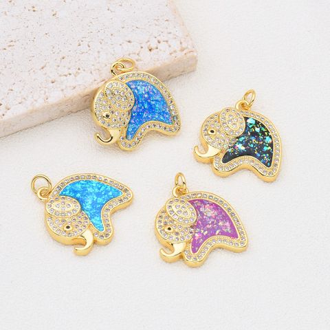 Cute Elephant Copper Zircon 18k Gold Plated Charms
