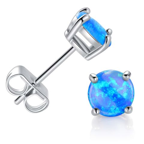 1 Pair Elegant Vacation Simple Style Geometric Copper Artificial Gemstones Opal White Gold Plated Ear Studs