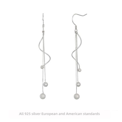 925 Sterling Silver Cross-border Earrings Ethnic Style Creative Dangling Beads Long Tassel Retro Two-line Transfer Beads Women's Earrings