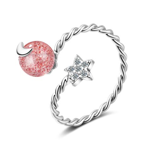 Ig Style Star Moon Copper Plating Moonstone Strawberry Quartz Adjustable Ring