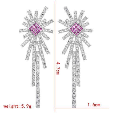 1 Pair Glam Luxurious Geometric Tassel Plating Inlay Copper Zircon White Gold Plated Drop Earrings