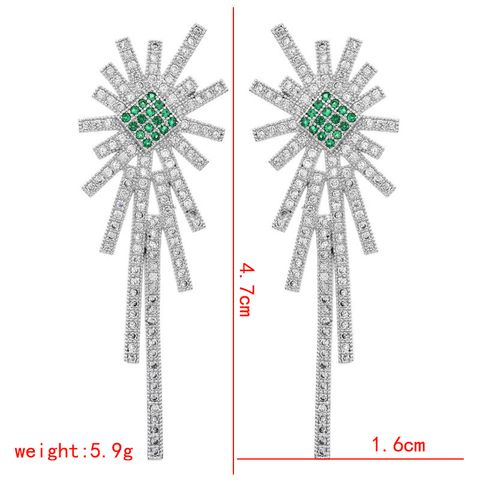 1 Pair Glam Luxurious Geometric Tassel Plating Inlay Copper Zircon White Gold Plated Drop Earrings