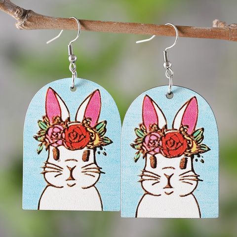 1 Pair Cute Rabbit Wood Drop Earrings