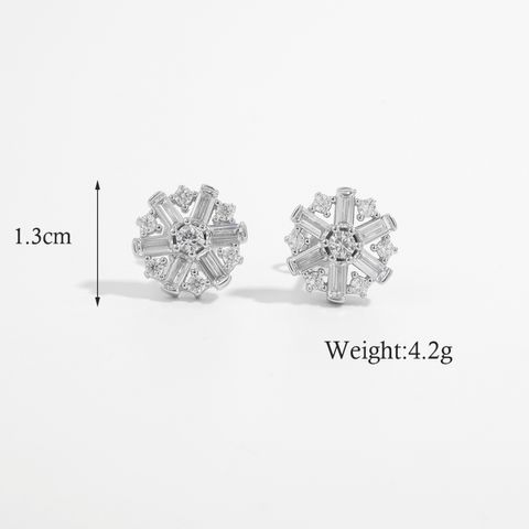 1 Pair Ig Style Elegant Solid Color Rose Wreath Snowflake Hollow Out Sterling Silver Zircon White Gold Plated Rhodium Plated Ear Studs