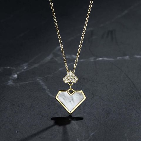 Ig Style Sweet Heart Shape Copper Plating Inlay Shell Zircon Gold Plated Pendant Necklace
