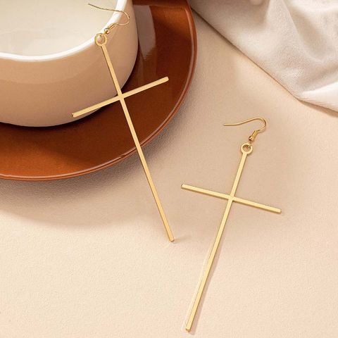 1 Pair Exaggerated Oversized Cross Plating Alloy Drop Earrings