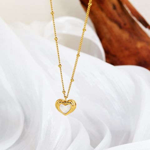304 Stainless Steel 18K Gold Plated Sweet Commute Plating Inlay Heart Shape Agate Pendant Necklace