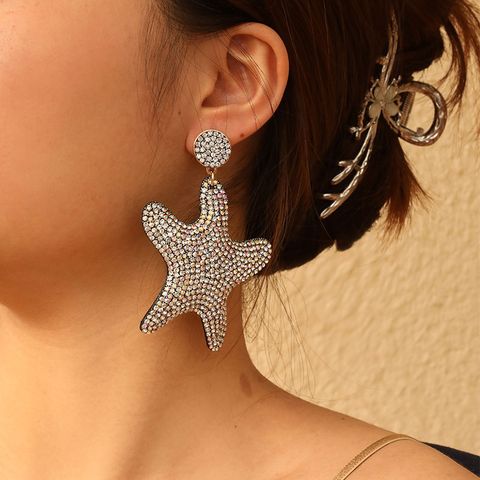 1 Pair Glam Shiny Starfish Plating Inlay Cloth Rhinestones Drop Earrings