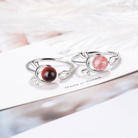 Wholesale Simple Style Antlers Copper Inlay White Gold Plated Garnet Strawberry Quartz Open Rings