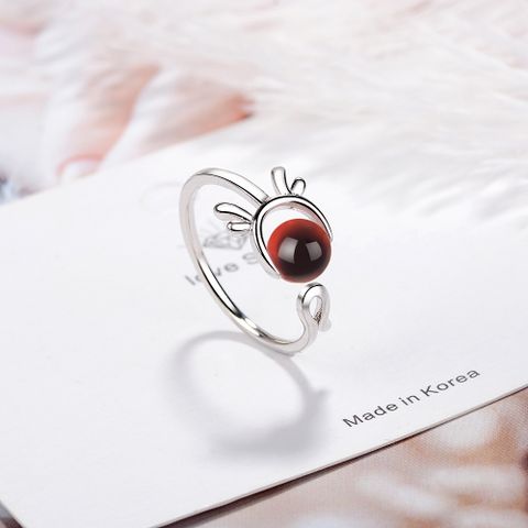 Wholesale Simple Style Antlers Copper Inlay White Gold Plated Garnet Strawberry Quartz Open Rings